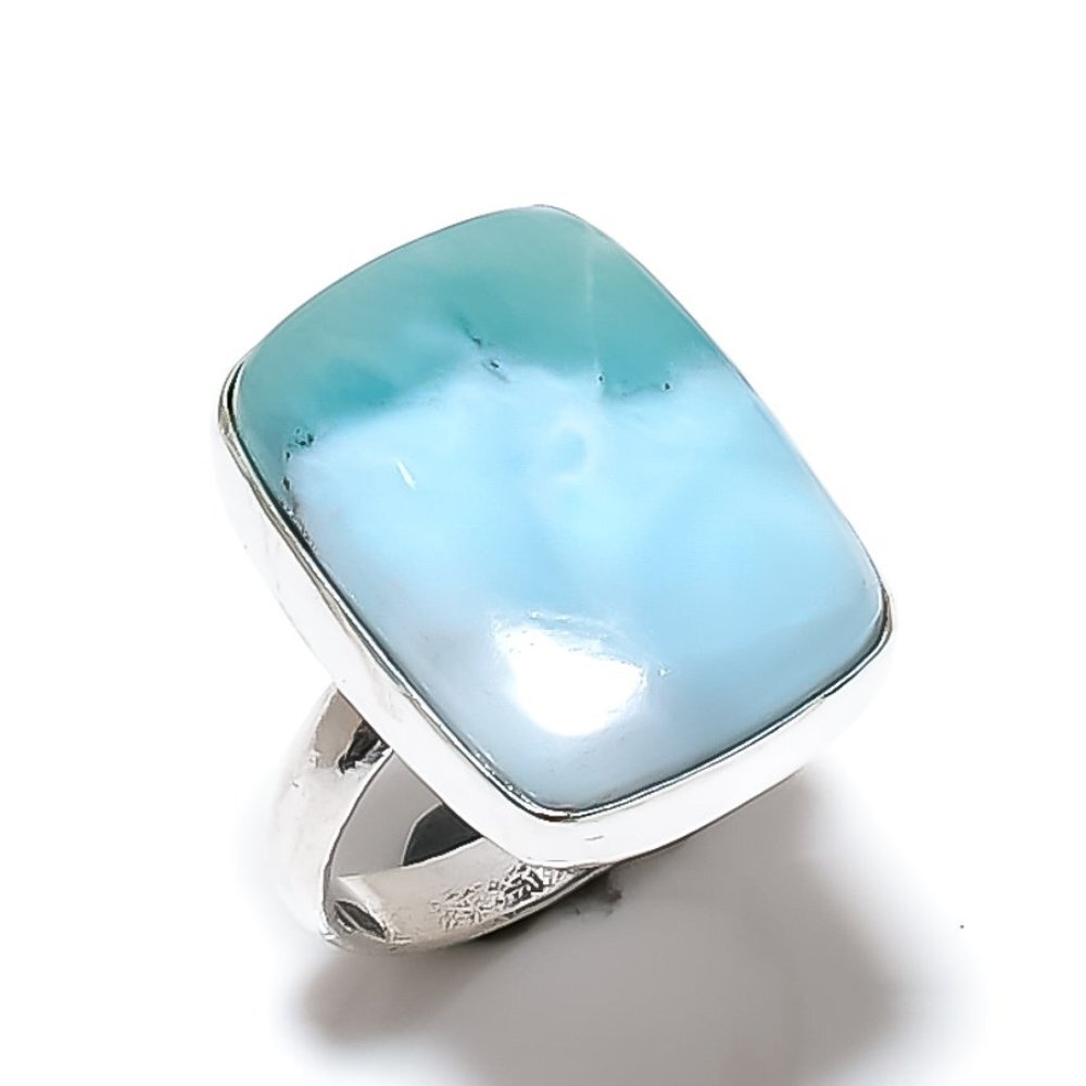 Natural Caribbean Larimar Gemstone 925 Sterling Silver Gift Ring Size 9 Q040