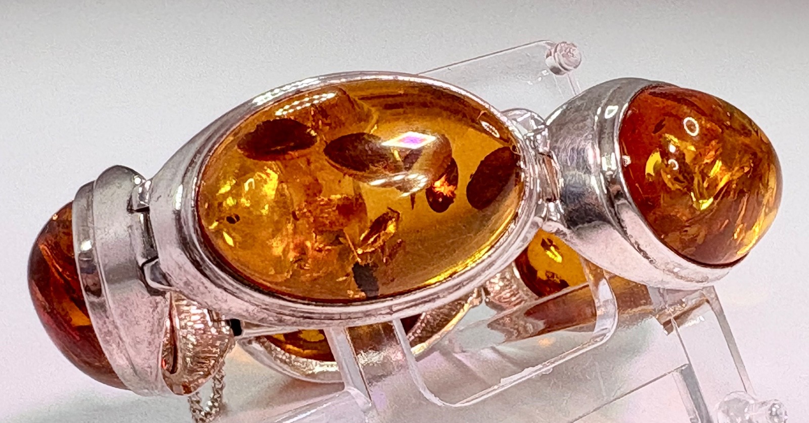 🔶 Excellent VTG Sterling Silver & Natural Amber 5 Piece Matching Set