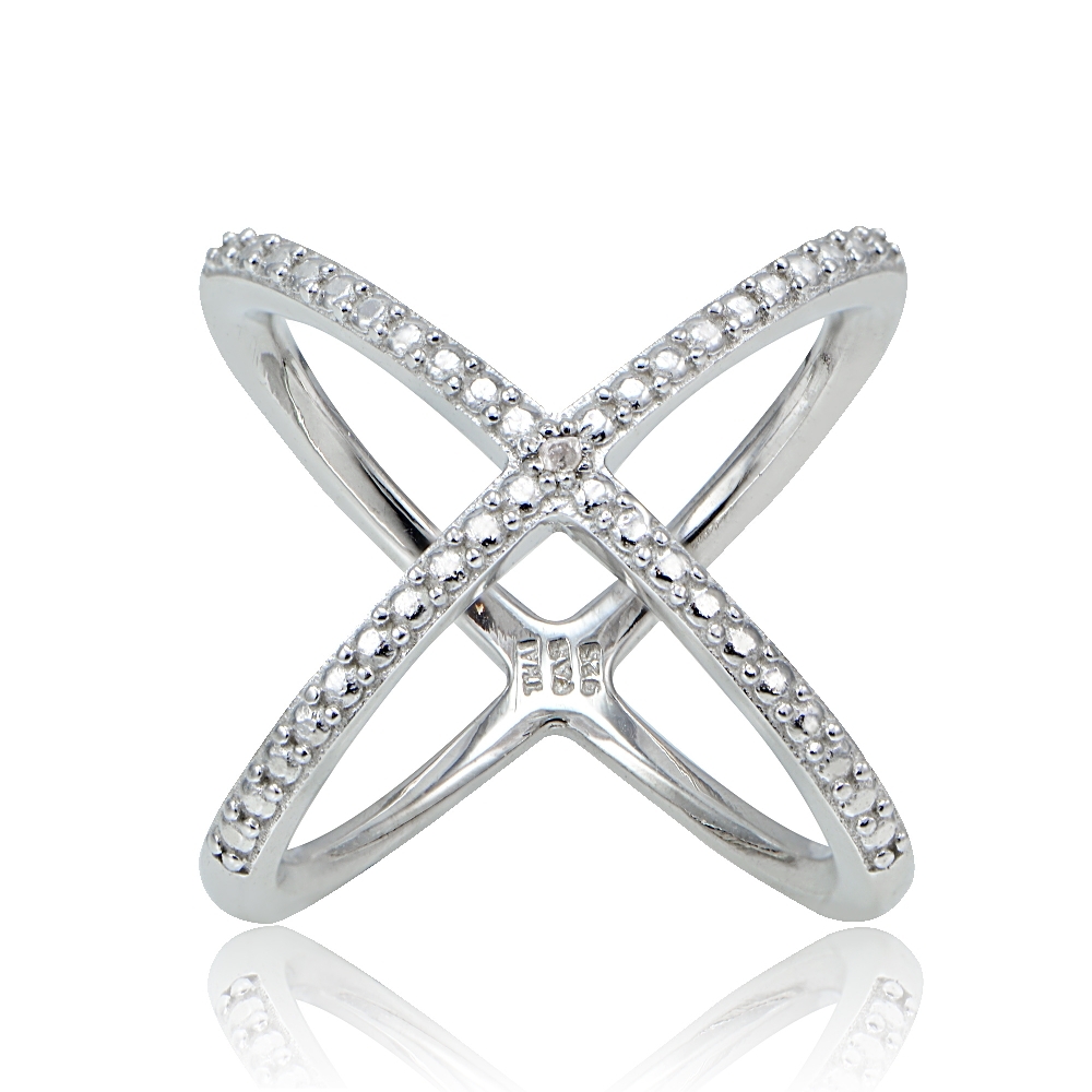 Sterling Silver Diamond Accent Criss-Cross X Ring