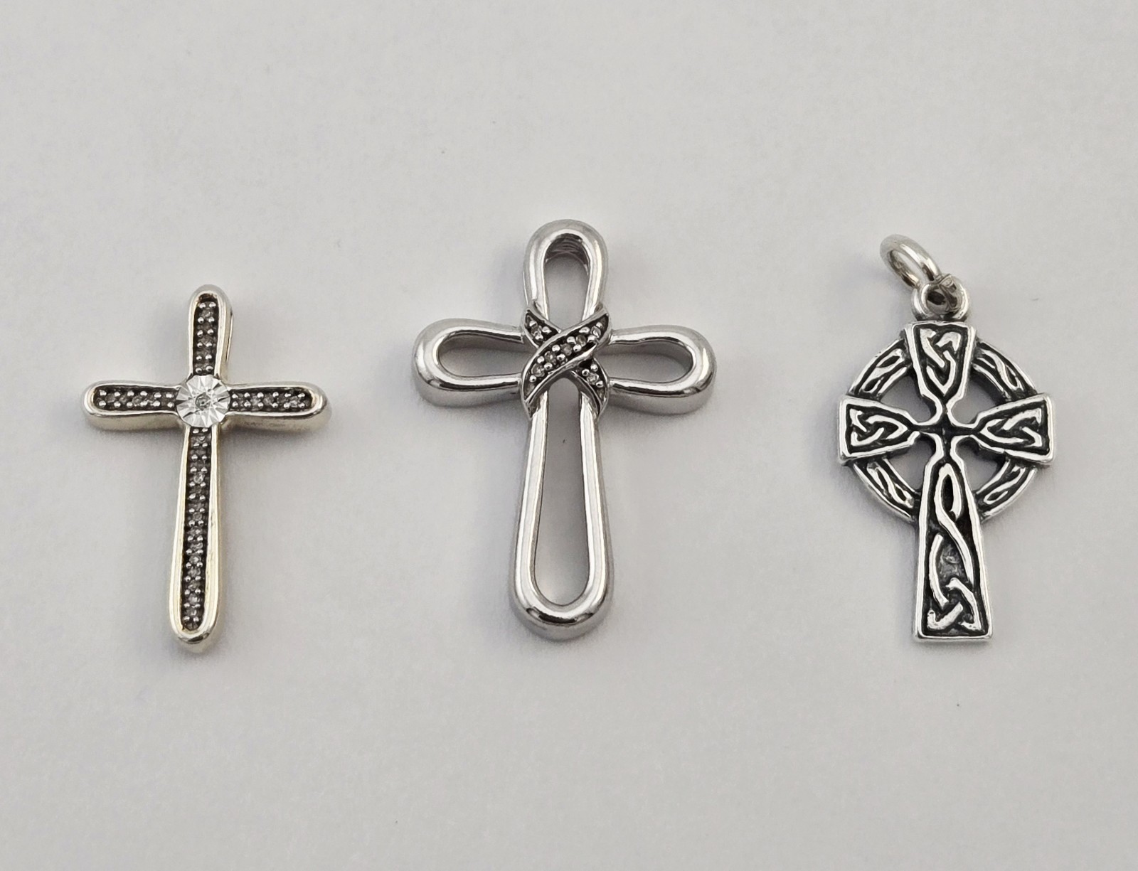 Vintage Lot of 3 Sterling Silver Cross Pendants CZ Pave Celtic Infinity – 6.6g