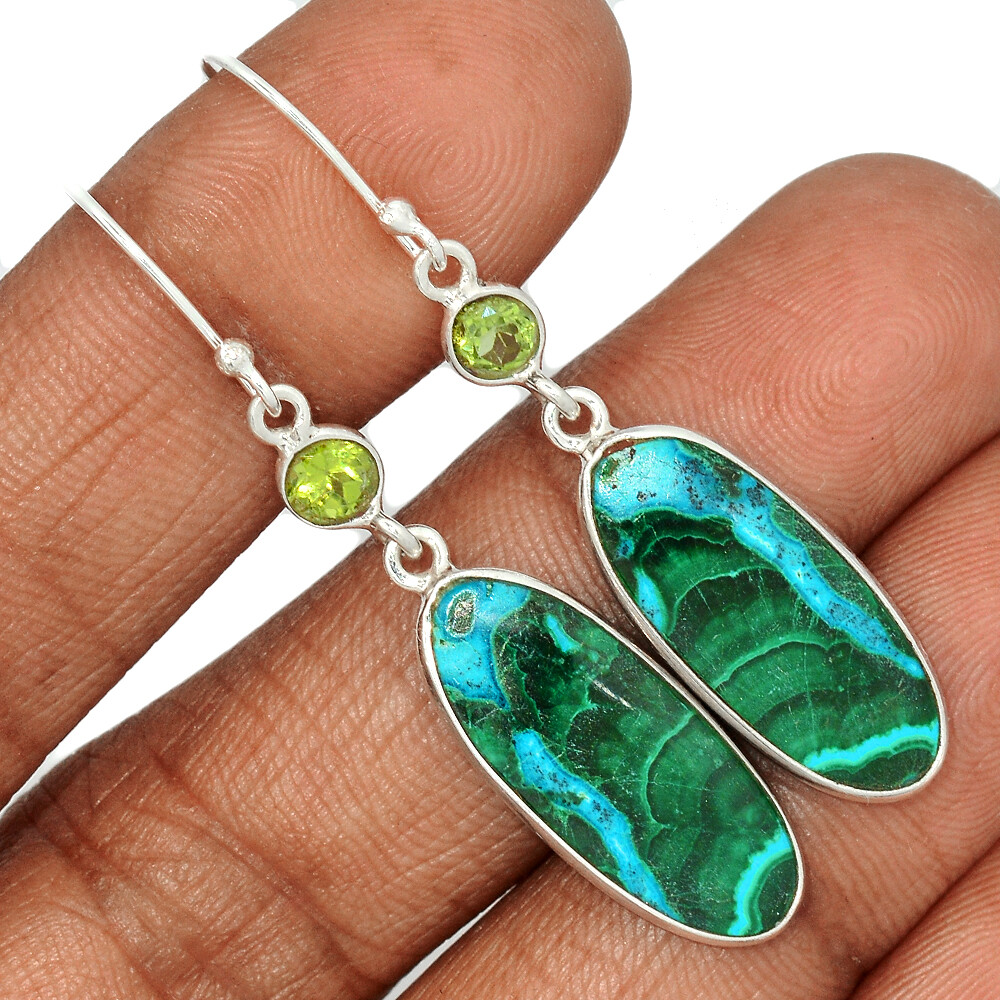 Natural Malachite In Chrysocolla – Congo & Peridot 925 Silver Earrings CE26735