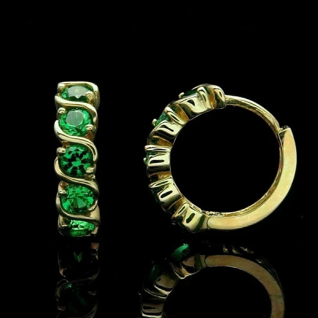 2Ct Lab Created Round Emerald Huggie Hoop Earrings 14K Yellow Gold Plated