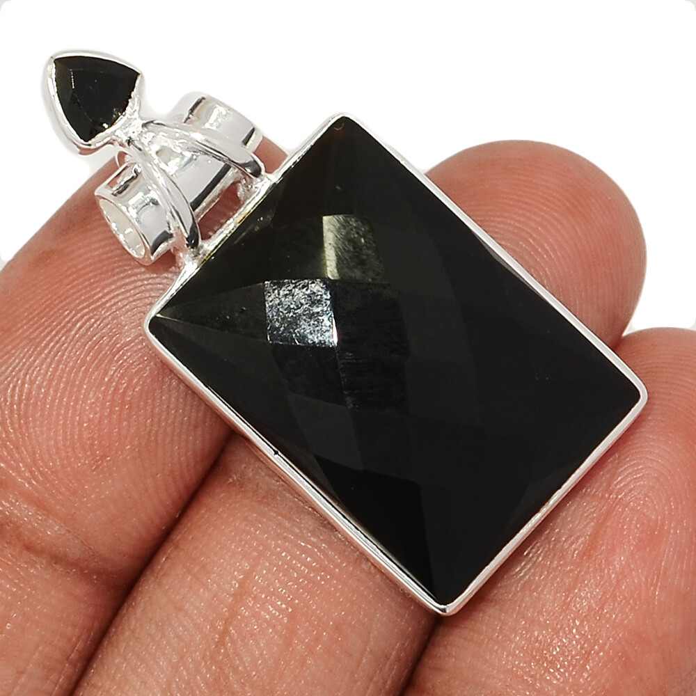 Faceted Black Onyx – Brazil 925 Sterling Silver Pendant Jewelry CP60997