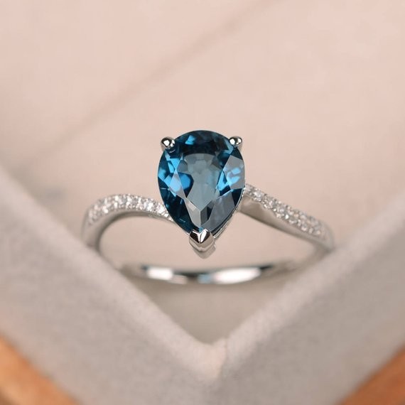 1.70 Ct Pear Cut Natural Topaz Diamond Proposal Ring 14K White Gold Size 6