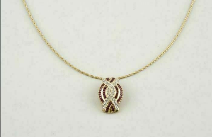 14k Yellow Gold Over 2.90Ct Ruby & Diamond Women’s Pendant 18″ Chain Necklace