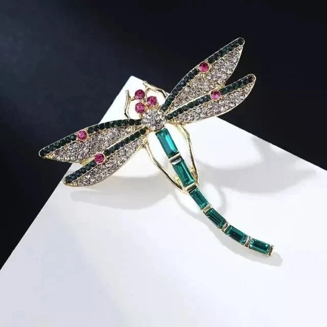 2.30Ct Lab-Created Green Emerald Dragonfly Brooch Pin 14K Yellow Gold Plated