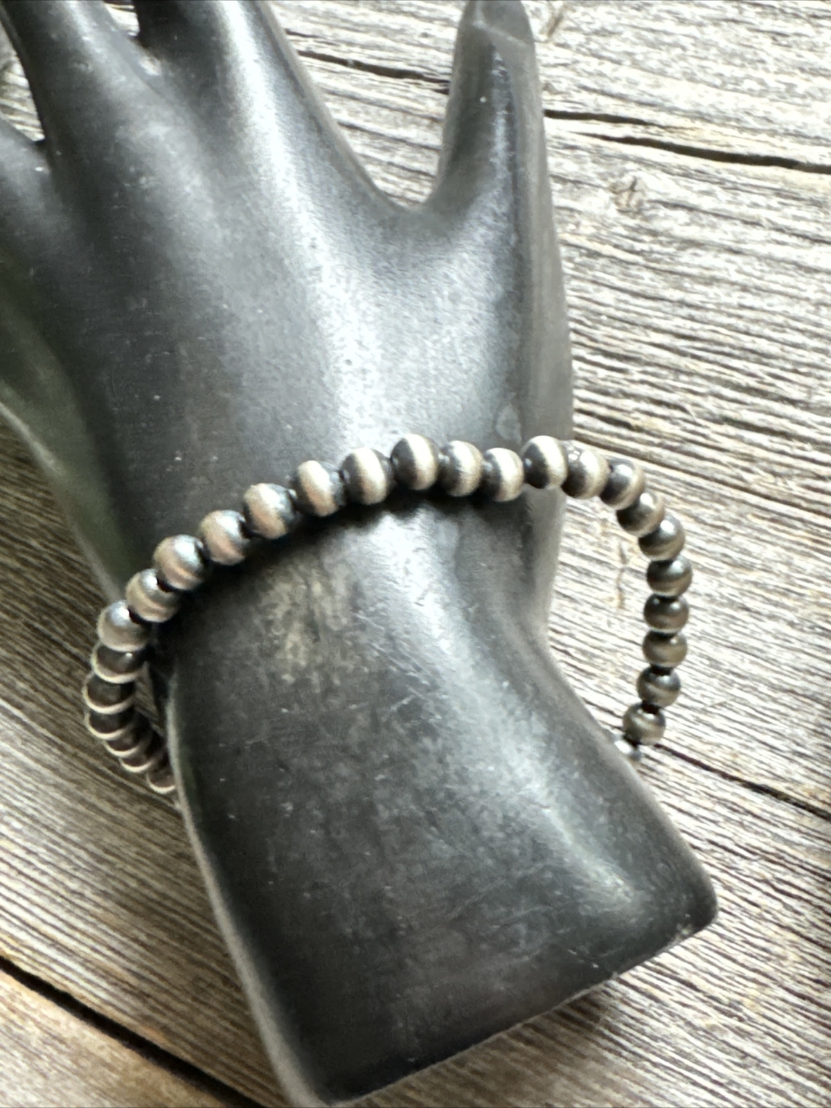 5mm 7 Inch Stretch Sterling Silver Oxidized Pearls Bead Bracelet Southwestern