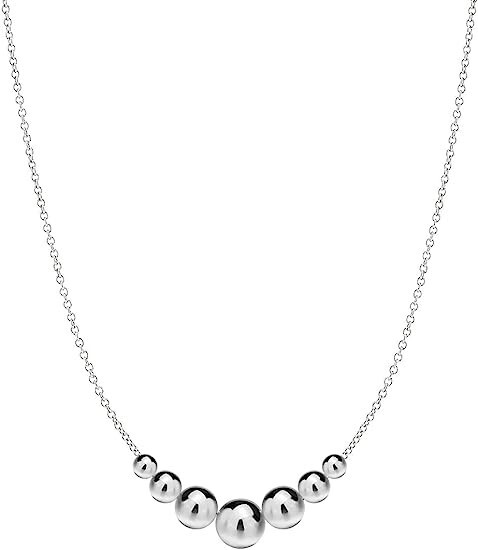 925 Solid Sterling Silver 18″ Inch Graduated Bead Ball Chain Necklace For Women