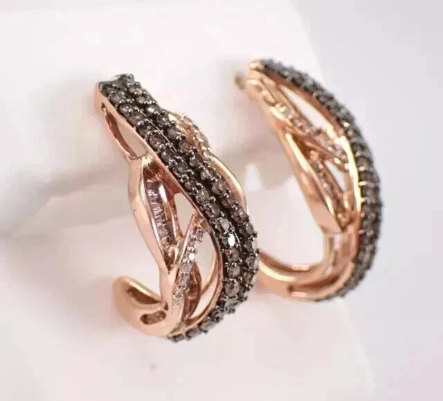 2Ct Lab-Created Chocolate Diamond Half Hoop Fancy Earring 14K Rose Gold Plated