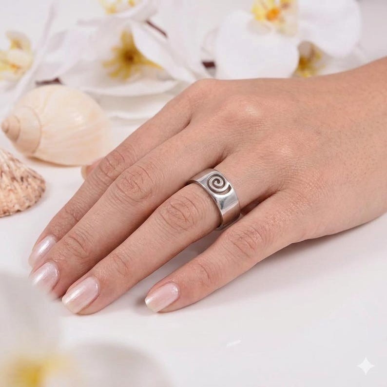 Handmade Wave Ring 925 Sterling Silver Adjustable Open Band Ocean Jewelry New