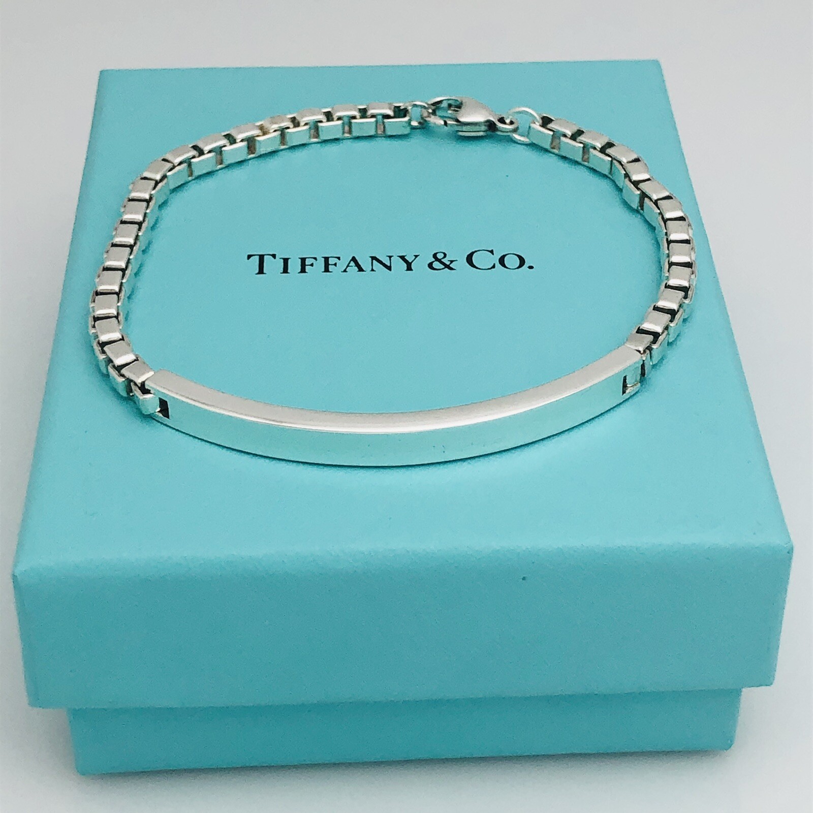 8″ Tiffany & Co Venetian ID Box Link I.D. Bracelet in Silver Mens Unisex