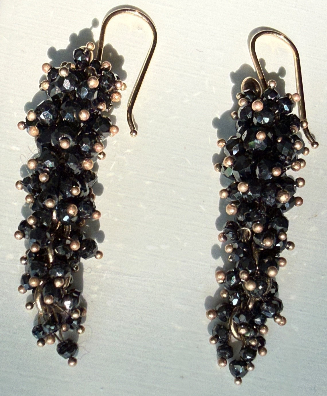 Designer TED MUEHLING 14k Yellow Gold Black Diamonds Large Pussywillows Earrings