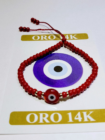 Evil Eye Red Bracelet Protection Adult with Gold 14K Beads