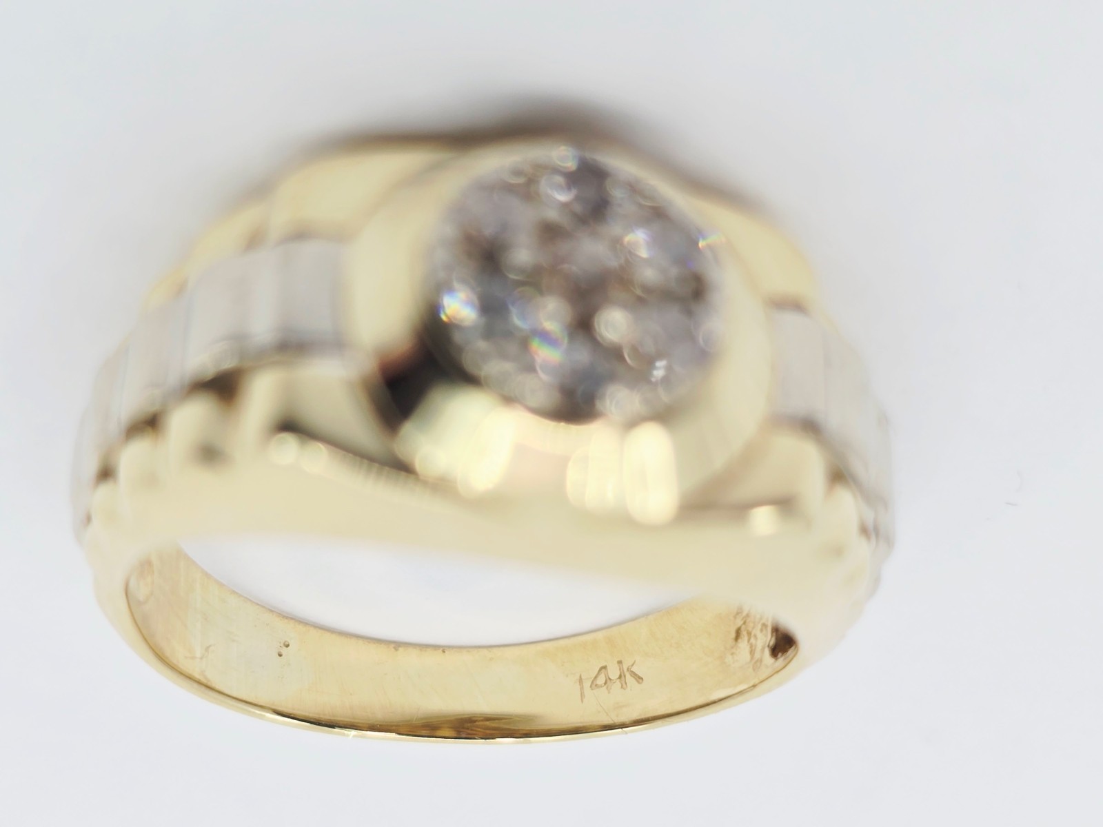 14K Solid Two Tone Multi Color Gold Designer Rolex Style Diamond Ring – Size 8.5