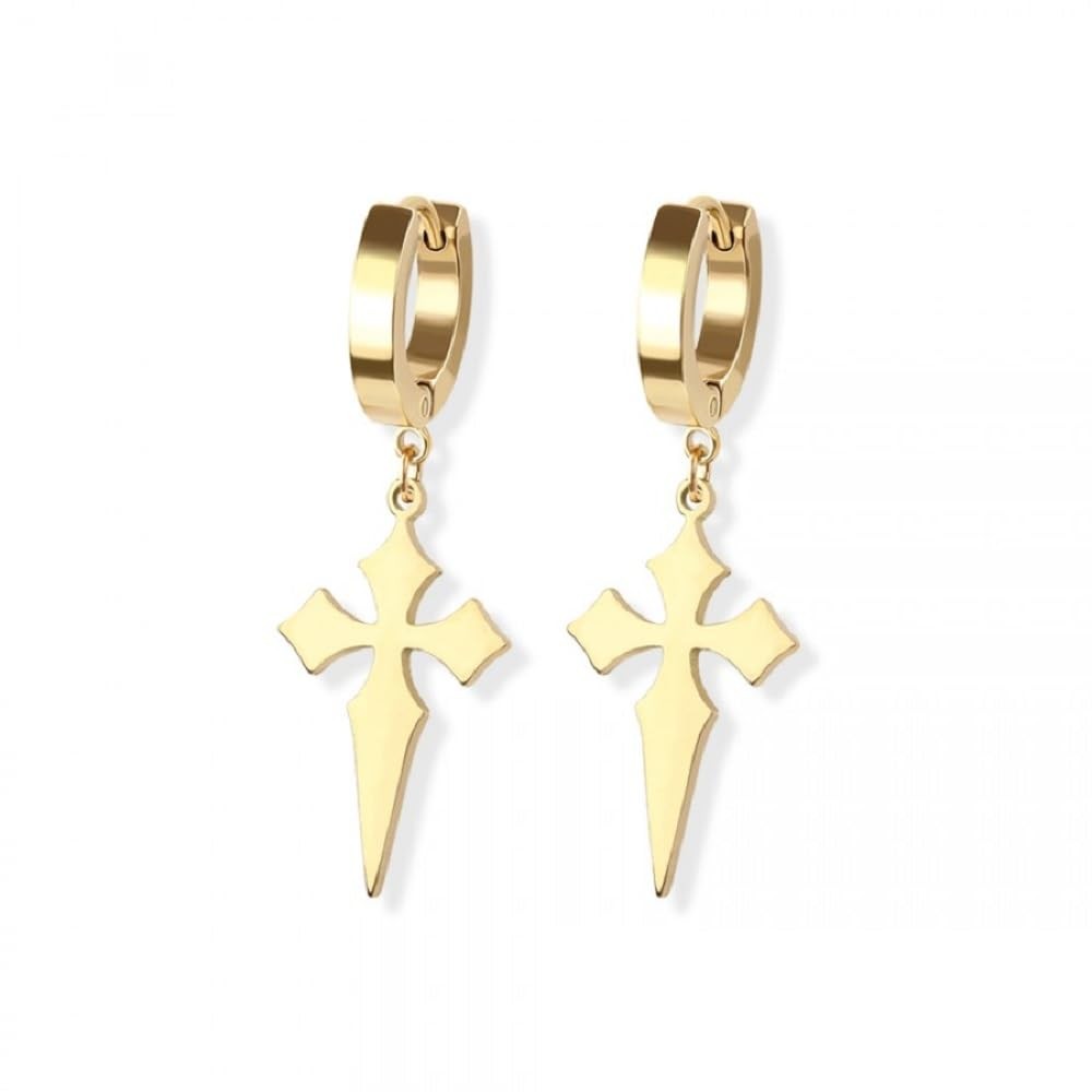 316L Stainless Steel Cross Dagger Dangling Huggie Hoop Earrings, Sold as a Pair