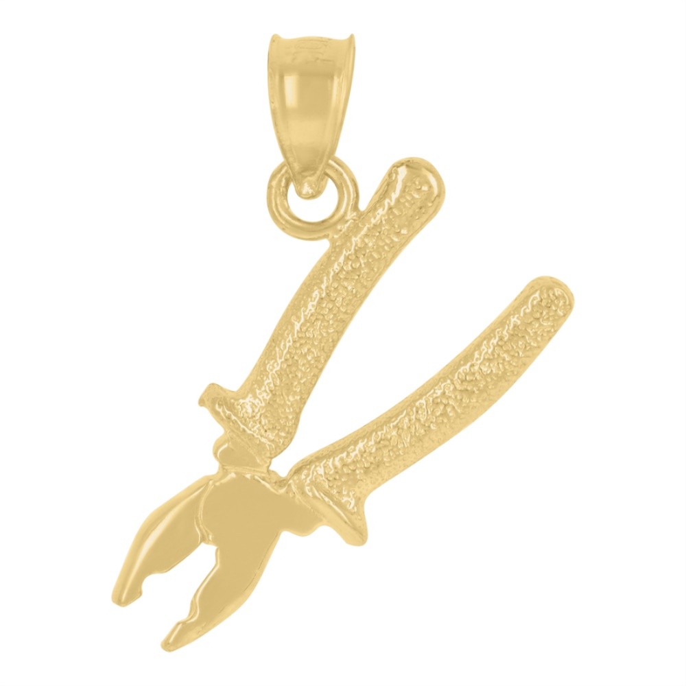 10K Yellow Gold Textured Unisex Plier Tools Charm Pendant 1gm L-21.7 mm