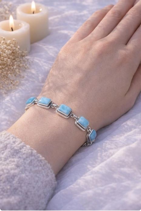 Rectangle Larimar Bracelet 925 Sterling Silver Anniversary Gift Bracelet Si40