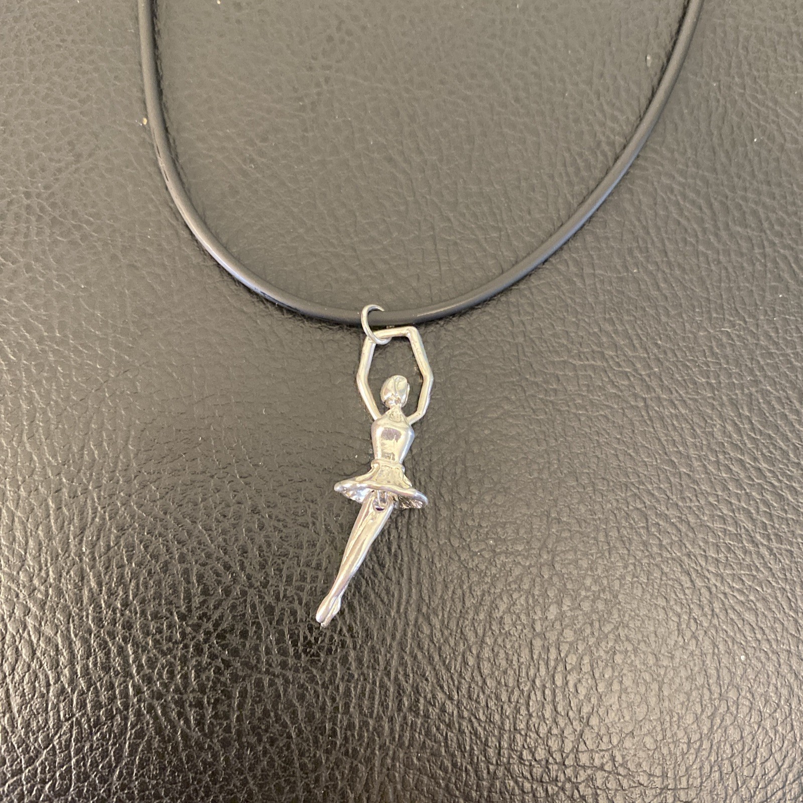 Ballet Dancer 2” Sterling 925 Choker Articulated Lobster Clasp Rubber Cord 16”
