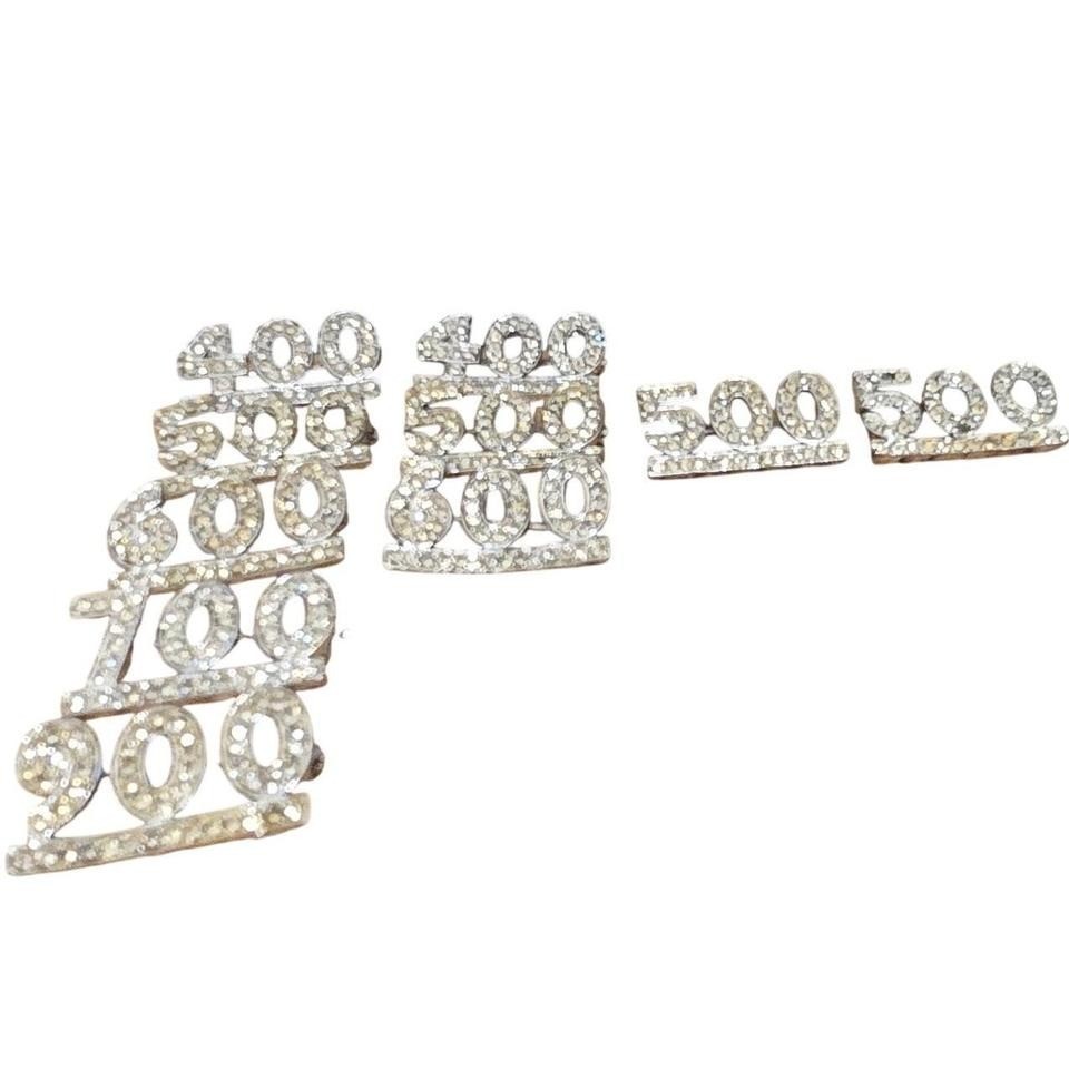 10 Rhinestone Number Pins Silver Crystal Milestone Brooch Lot