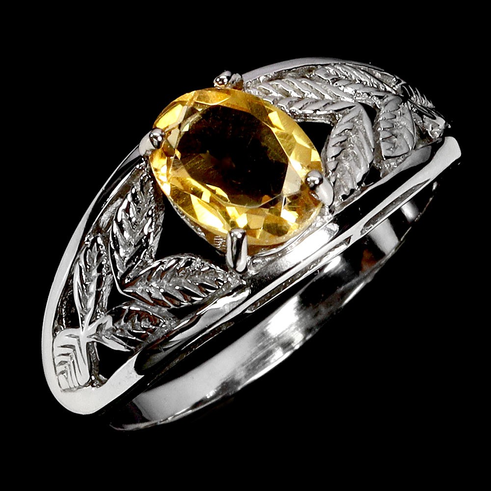 925 Sterling Silver Ring Oval Citrine 8x6mm Natural Gemstone Jewelry Size 8
