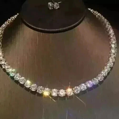 20Ct Round Cut Lab-Created Diamond Women Tennis Necklace 14K White Gold Plated