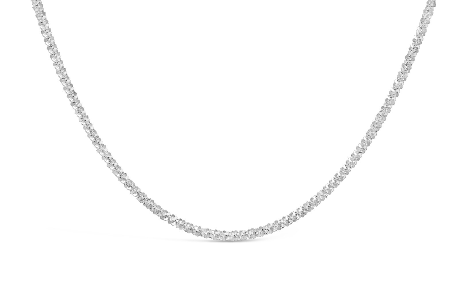 925 Sterling Silver 2.50mm Twisted Rock Sparkle Glitter Chain Necklace