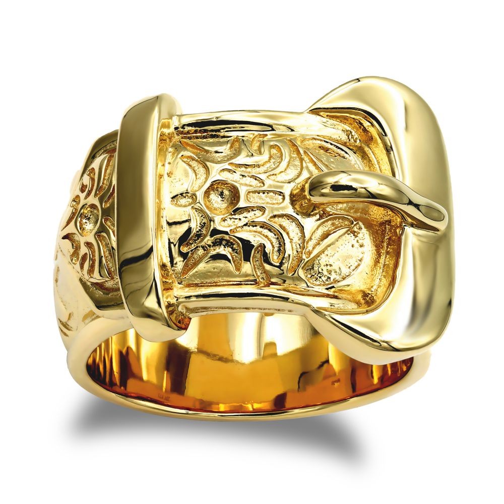 Gold On Silver Buckle Ring Hand Finished Premium Weight Hallmarked Mens Gift