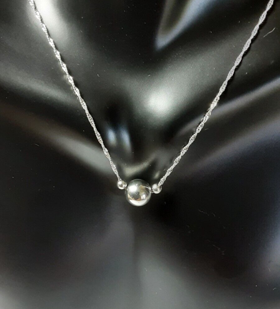 3 Beads Singapore Chain Necklace, 925 Silver, Rhodium Plated (SOP00091)