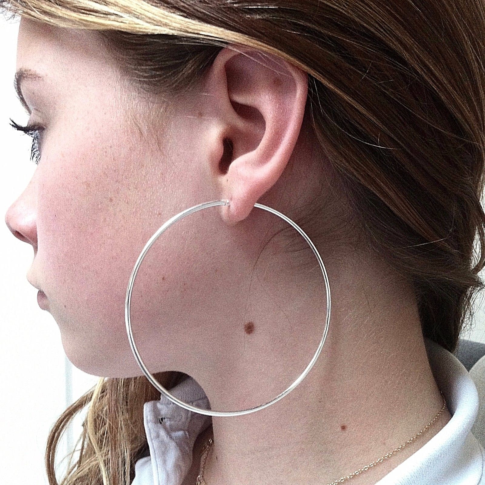 2.75″ Large Real 925 Sterling Silver Hoop Earrings pair Girls Big, Thin, Trendy