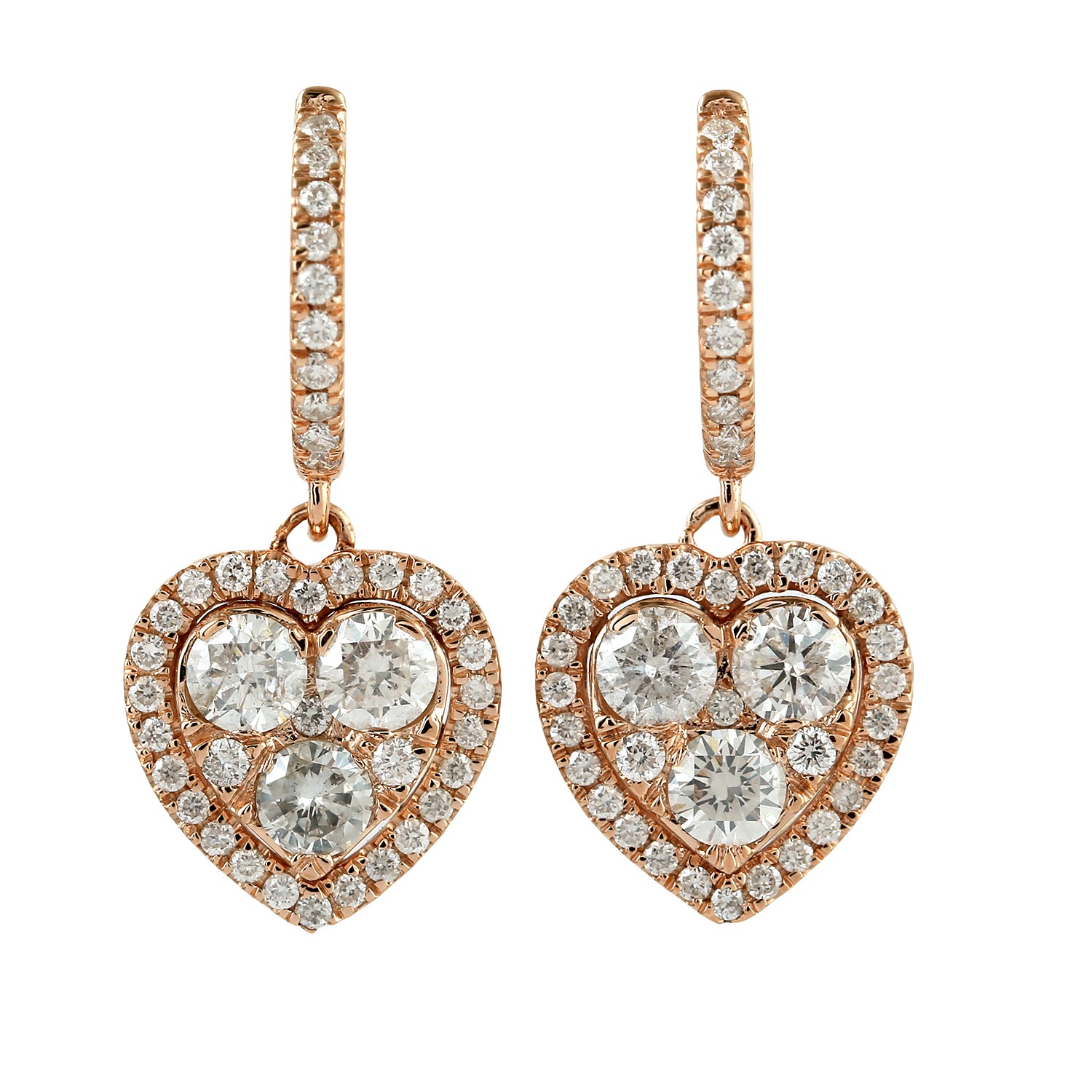 18k Real Solid Gold Heart Drop Huggie Hoop Earrings Diamond Dangle Drop Earring