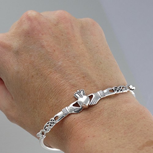 Claddagh Heart Bangle Bracelet – 925 Sterling Silver – Irish Love Loyalty Friend