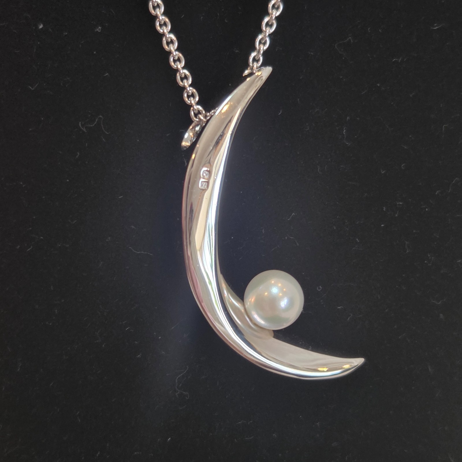 MIKIMOTO Pearl Necklace Silver Moon Pendant Pearl Sterling Silver Women Japan