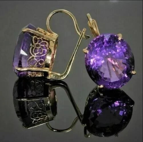 4 Ct Oval Cut Lab-Created Amethyst Drop Dangle Earrings 14K Yellow Gold Plated