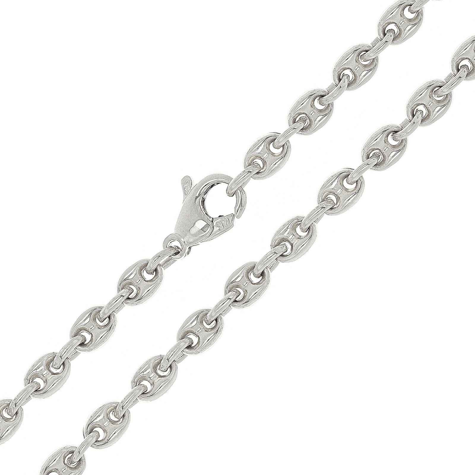 14k White Gold Solid Handmade Puffed Mariner Necklace 20″ 4.85mm – 31 grams