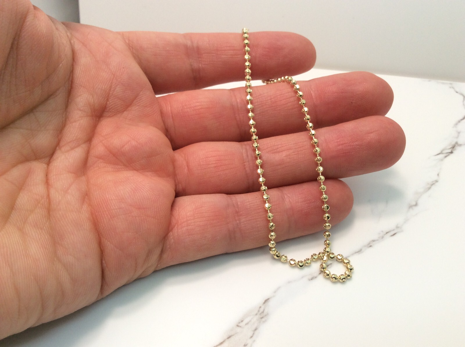 10k Solid Real Yellow Gold Moon Cut Disco ball Beads Ankle Bracelet 10” 3.60gr