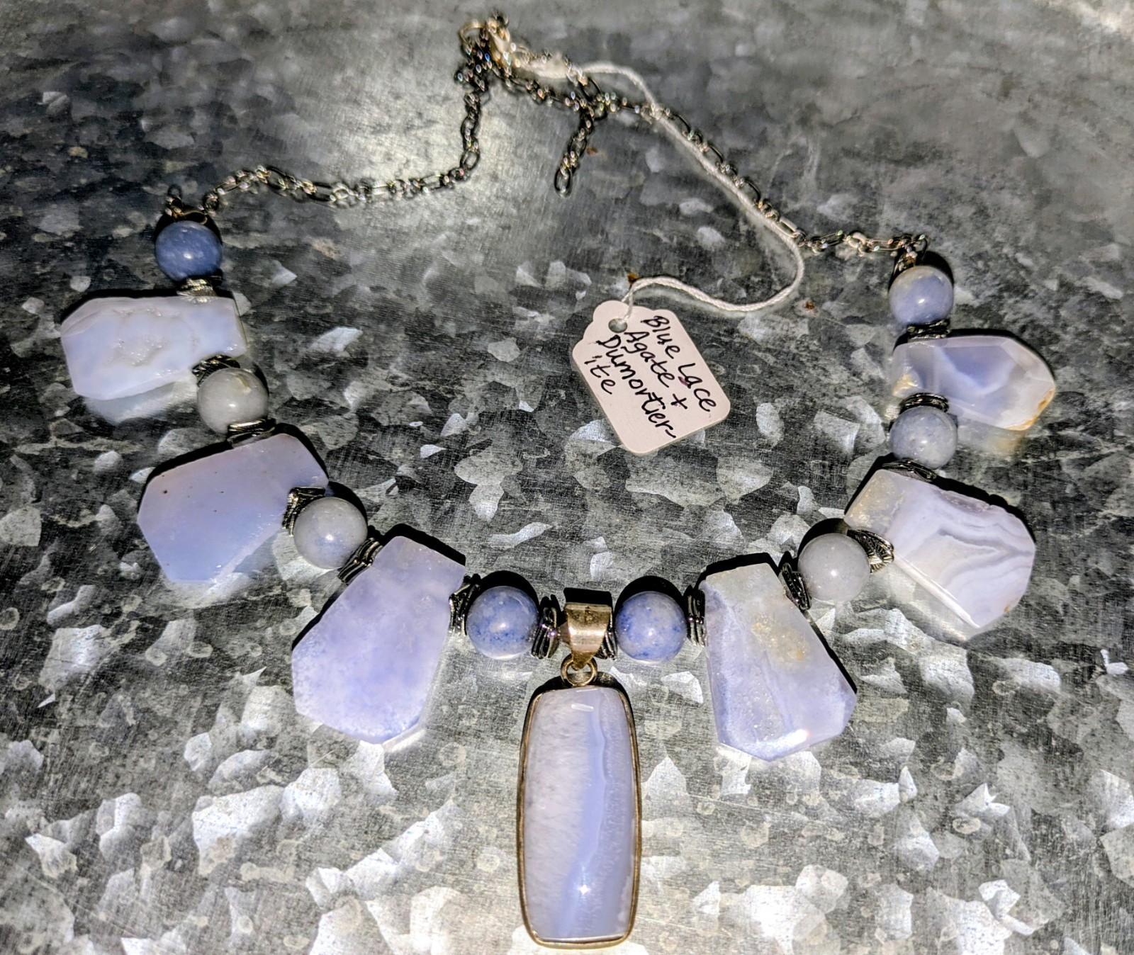 Blue Lace Agate 925 Statement Necklace