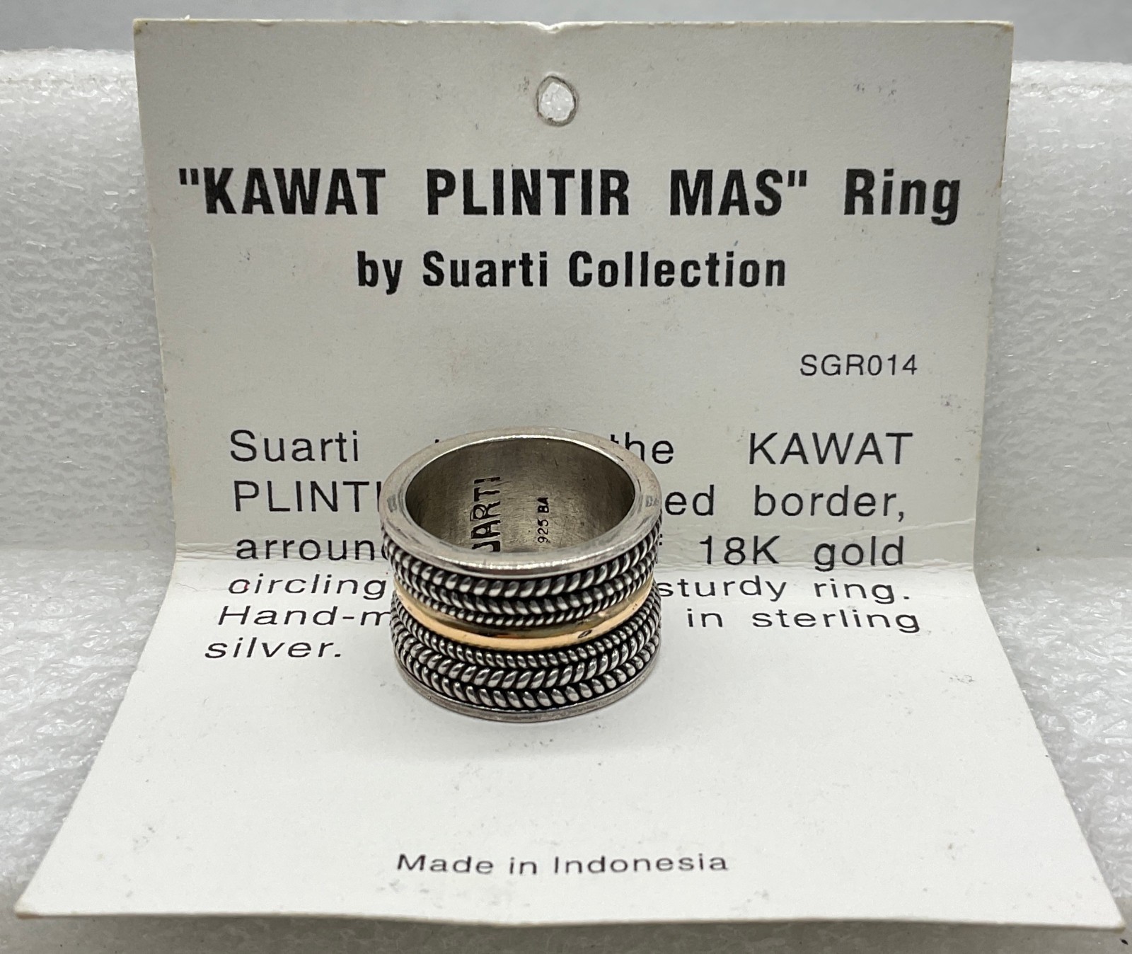 Suarti Bali 925 BA Sterling Silver and Strip of 18k Gold Accent Ring Size 6.5