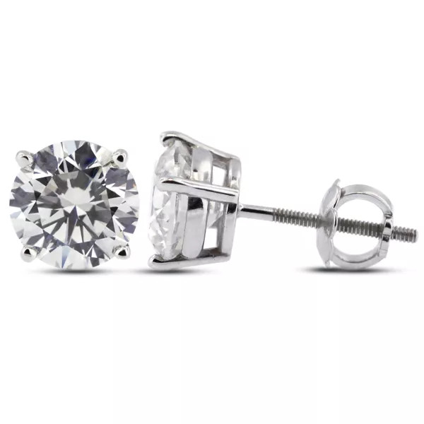 Classic Stud Earrings Solid 14K White Gold 3.01 CT Round Natural Diamond H SI2