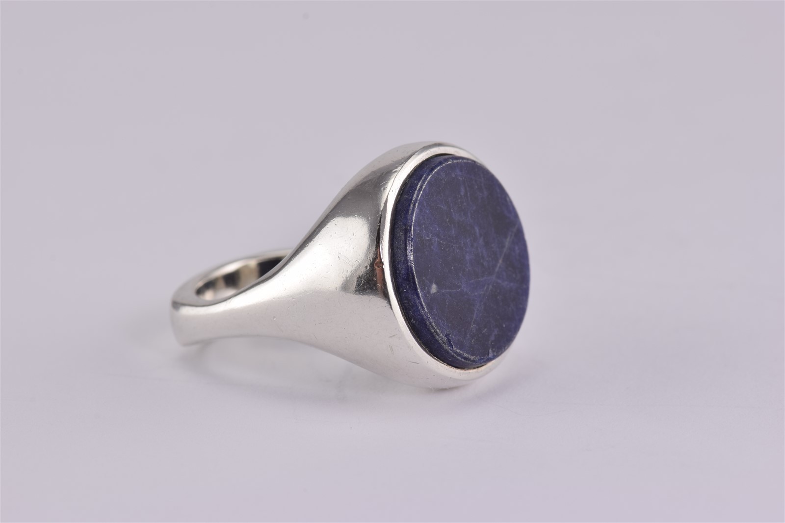 Sterling Silver 19mm Round Sodalite Tapered Statement Band Ring 12g 925 Sz: 7