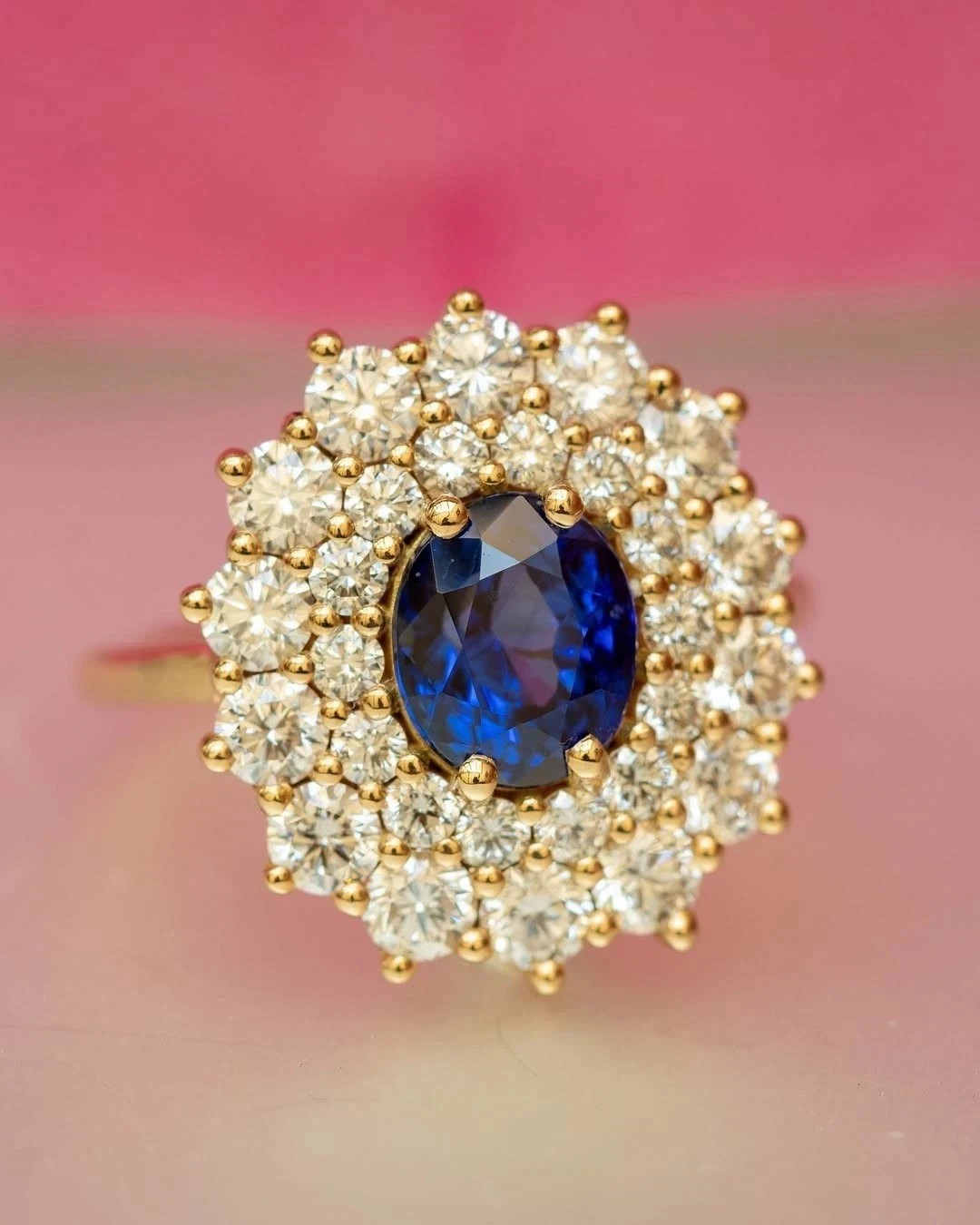 3.85 Ct Oval Natural Blue Sapphire & Diamond Wedding Ring 14K Real Yellow Gold