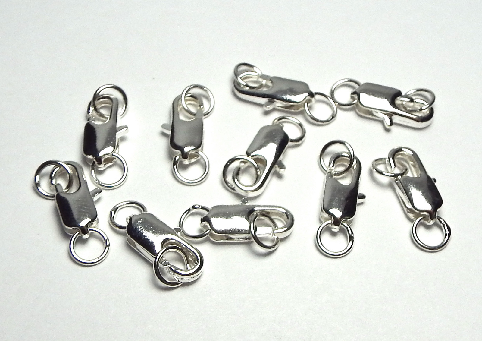 10 SILVER PLATED BRASS Lobster Claw Clasps 4.5x12mm