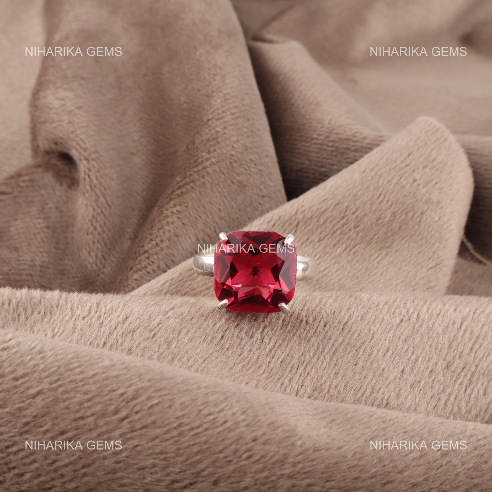 Cushion Natural Pink Tourmaline 925 Sterling Silver Mother Solitaire Trendy Ring