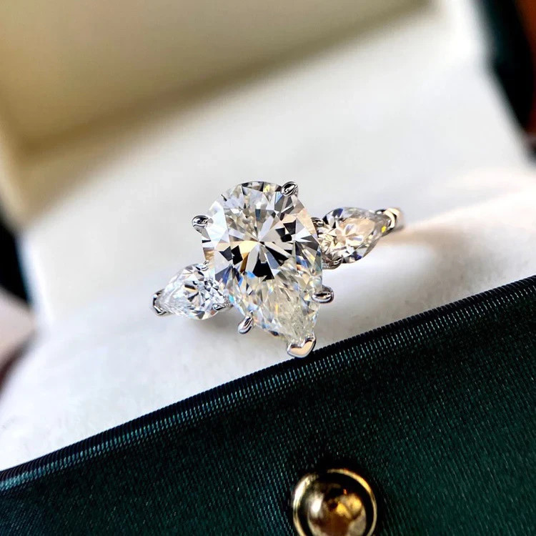 Luxury 5.40Ct Pear Lab Grown Diamond Engagement Ring Solid 950 Platinum Bridal
