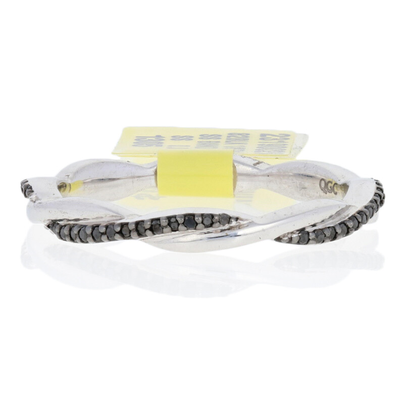 Silver Black Diamond Ring – 925 Single Cut .16ctw Eternity Twist Band Size 7
