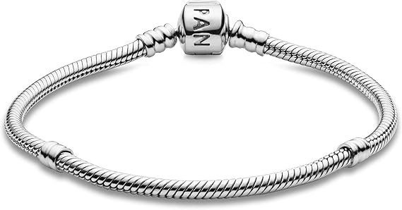 Pandora Moments Logo Barrel Clasp Snake Chain Silver Bracelet 7.9in