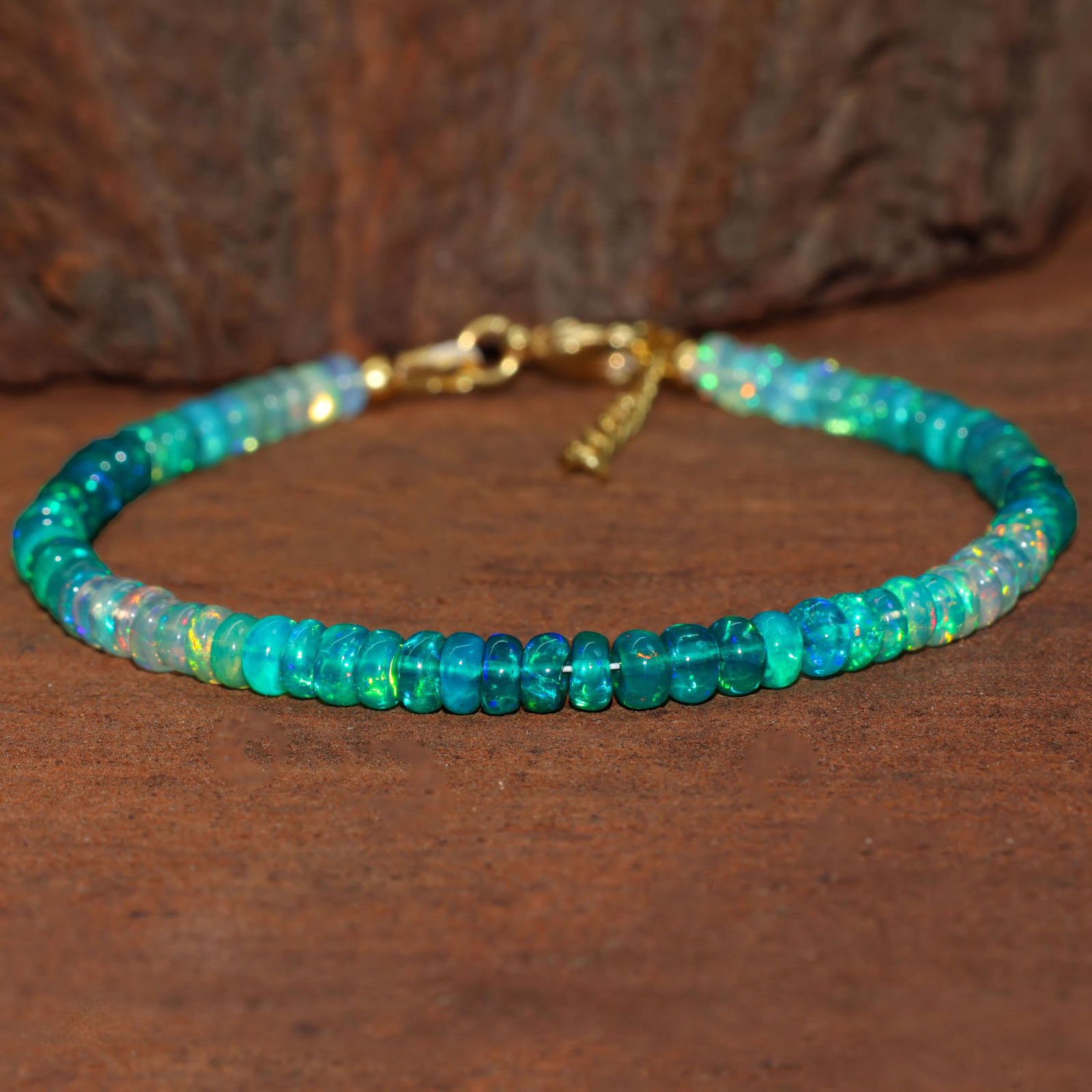 Multifire Green Opal Smooth Beads Silver Bracelet, Green Opal Stone Bracelet