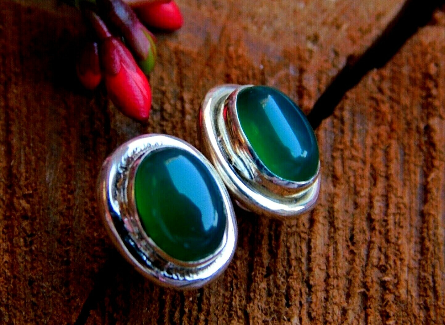 925 Silver Hot Selling NATURAL GREEN ONYX STONE DESIGNER Studs Earrings 12mm