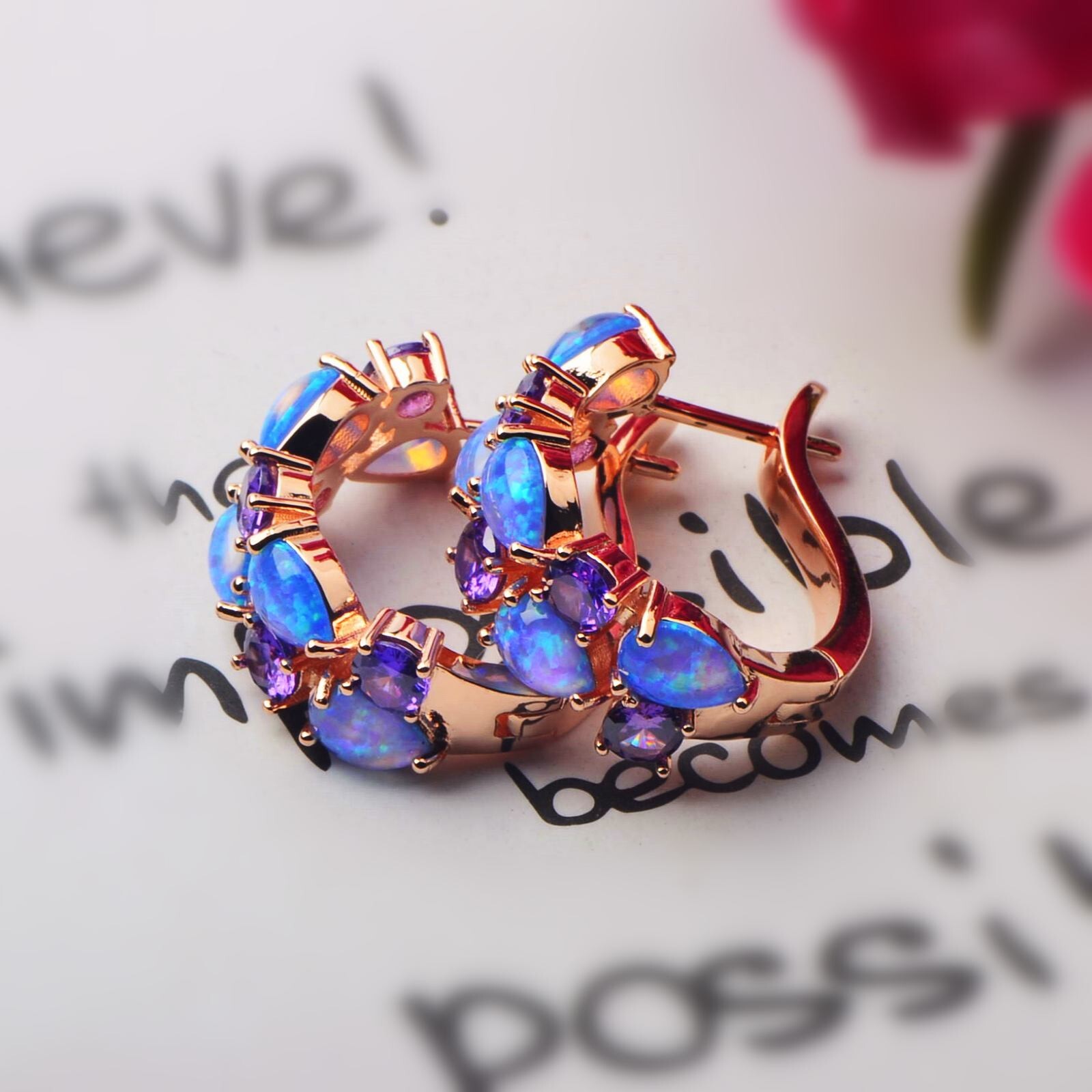 Hawaii BLOP Fire Opal Water Droplet Earrings Rose Gold Filled For Women Girls