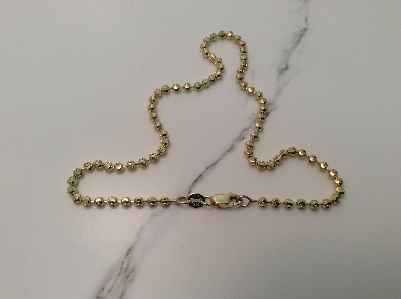 10k Solid Real Yellow Gold Moon Cut Disco ball Beads Ankle Bracelet 10” 3.60gr