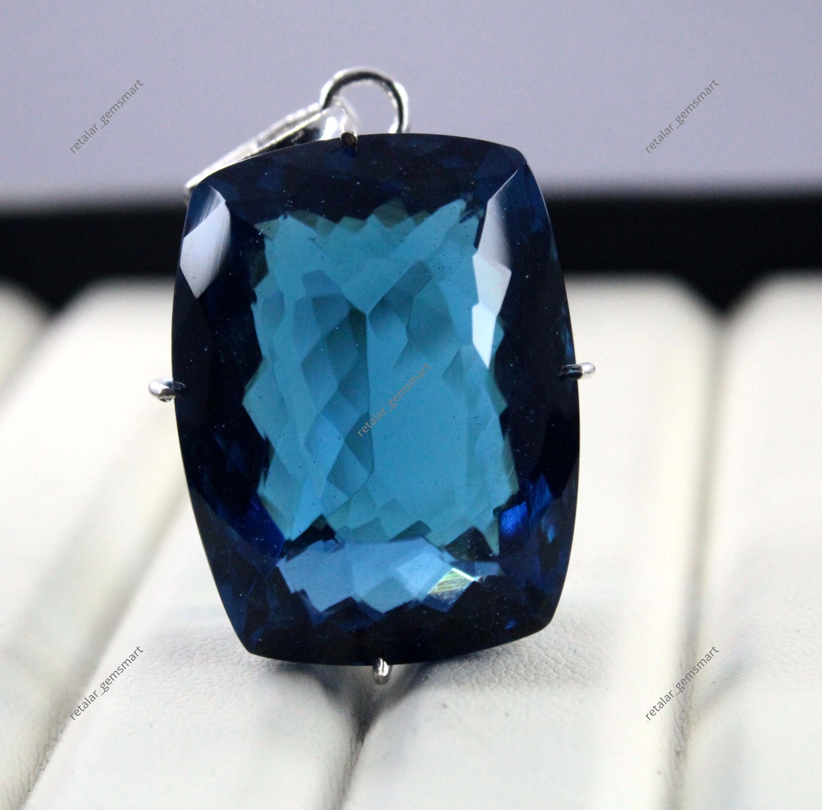 Blue Spinel Gemstone 86 Ct Sterling Silver Jewelry Handmade Cushion Pendant